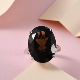 SHOP LC Smoky Quartz Oval 925 Sterling Silver Platinum Plated Solitaire Ring for Women Jewelry Birthday Gifts Size 9 Ct 12.3