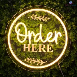Order Here Sign Led light neon light order here signs for food truck signs shop signs restaurant sign perfect (Warm White - 12x12")