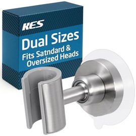 KES All Metal Shower Head Holder Adhesive, Dual-Size Opening Handheld Shower Head Holder Wall Mount for Standard & Oversized Shower Hose, Adjustable Shower Wand Holder, Brushed Steel, C208DF-BS