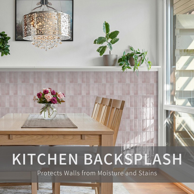 10 Sheets Subway Tile Peel and Stick Backsplash,12”×12”Pink Self Adhesive