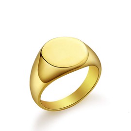 Valily Gold Signet Ring For Women Size 8 Stainless Steel Polished Round Rings For Engraving Customized Ring
