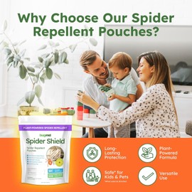 BugMD Spider Shield Repellent Pouches (2 Pack, 8 Pouches) Plant-Based Indoor & Outdoor Spider Repellent | Safe for Pets & Family | Natural Citronella, Rosemary & Lemongrass Oils