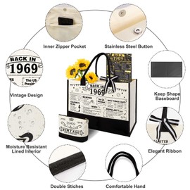 56th Birthday Gifts for Women Canvas Tote Bag Travel Gear, Unique 56 Years Old Birthday Gifts for Girlfriend Sister Friends Her, Vintage 1969 Handbag & Cosmetic Bag & Back in 1969 Poster