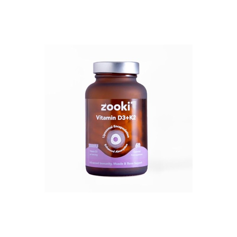 Zooki Liposomal Vitamin D3 + K2 3000IU, 60 Capsules, 30