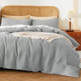 100% Egyptian Cotton Duvet Cover Set Queen Size, Waffle Weave Duvet Cover, 600 TC Soft Breathable Luxury Textured Bedding Set for All Season, 3 PCS, 1 Duvet Cover and 2 Pillowcases, Gray, 90"x90"