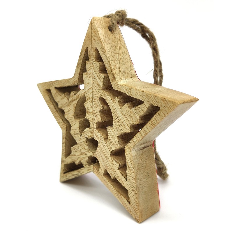 DARO DEKO Wooden Star Hanger with Cord Red Brown 14