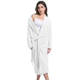 PJGGZ Women's Shawl Collar Bathrobe, Soft Long Towel Robes for Women - Super Absorbent Quick Dry yet Warm(White, L/XL)