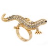 Avalaya Sculptured Crystal Gecko Ring/Gold Plated/Adjustable/Size 7/8/ 4.5cm Length
