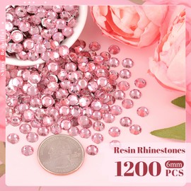 1200PCS 6mm Resin Rhinestones in Bulk (Dark Pink), Bedazzling Flatback Crystals for Crafts DIY Nail Decoration, Gems Charms for Tumbler Shoes Clothing Fabric with Pickup Pen and Tweezers