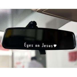 Set of 2 Eyes on Jesus Car Rearview Mirror Decal 4 Inch Wide Inspirational Vinyl Stickers, Faith-Fueled Auto Décor, Motivational Commuter Reminder, Gospel-Centered Design (White)