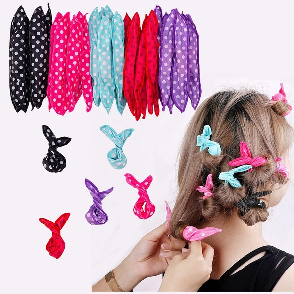 30Pcs Sponge Flexible Foam Hair Curlers, No Heat Hair Rollers DIY Night S Soft Pillow Hair Rollers Styling Tool (5 Colors)