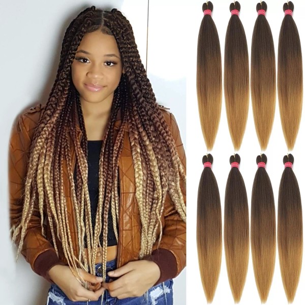 Ombre Pre Stretched Braiding Hair, 28''-8 packs Silky Color Blend