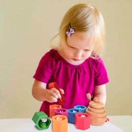MONT PLEASANT Sorting Stacking Wooden Toys for Toddlers, Bee Hive Toy, Montessori Sensory Bin Tools Toys for 3 4 5 Years Old, Fine Motor Skill Toys Early Learning Preschool Educational Gift for Kids