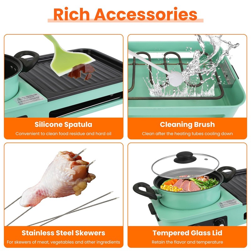 3 in 1 Electric Hot Pot with Grill, 1600W Smokeless