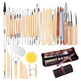 YAGSUW Clay Sculpting Tools Set of 38 with Bag, Wooden Handle Pottery Carving Tool Kit for Beginners Professional Art Crafts Schools and Home Safe for Kids