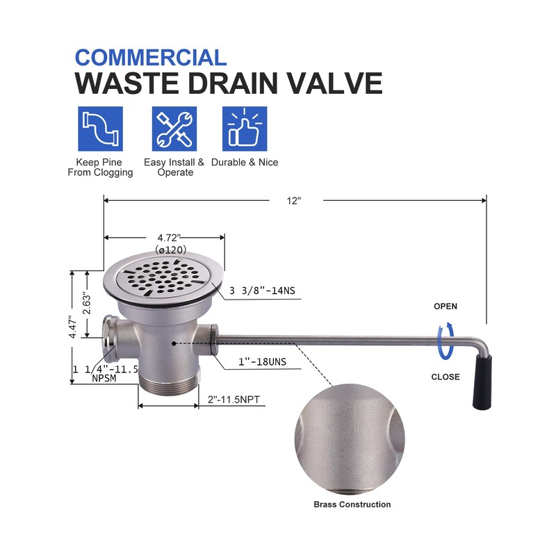 iVIGA Commercial Sink Drain: 3-1/2" Sink Opening Waste Drain Valve