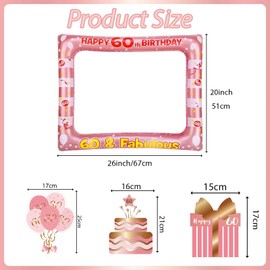 60th Birthday Decoration Men Women, Rose Gold 60th Birthday Inflatable Photo Frame & 40Pcs Photo Props Party Photo Booth Props Photo Box Accessories Gifts for 60th Birthday