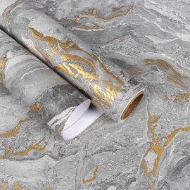 EaseStick Matte Grey Gold Marble Contact Paper 15.7''x160'' Waterproof Liquid Marble Wallpaper Peel and Stick Countertops Kitchen Vinyl Wrap Thick Removable Self Adhesive Wall Paper for Bathroom Wall