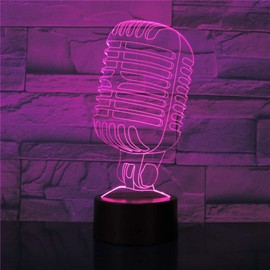 MOLLY HIESON 3D Microphone Night Light Led Touch Switch Decor Table Desk Optical Illusion Lamps 7 Color Changing Lights LED Table Lamp Xmas Home Love Birthday Children Kids Decor Toy Gift