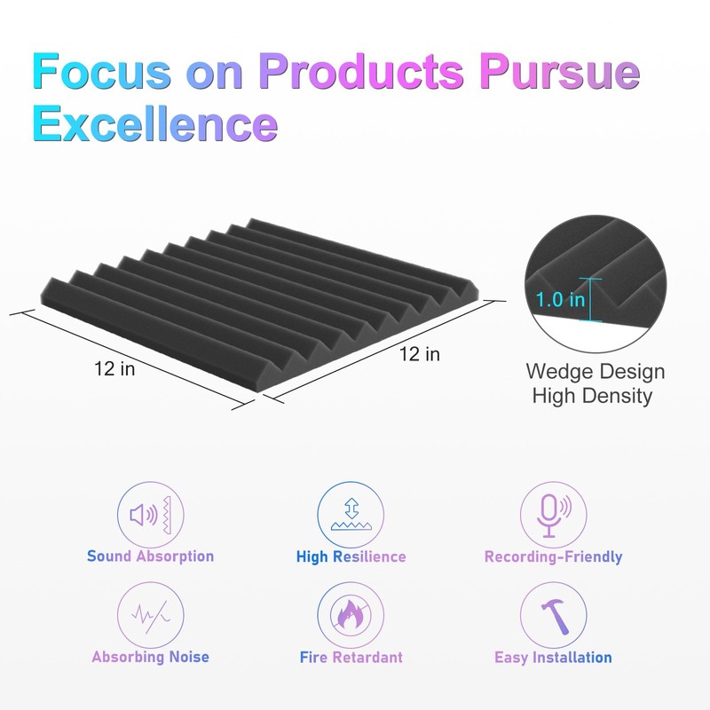 JBER 48 Pack Acoustic Foam Panels, 1" X 12" X
