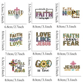 9pcs Faith Jesus Love Iron On Heat Transfer Stickers Ready to Press Vinyl Decal Patches for Jeans T-Shirt Jackets Backpacks Pillows DIY Appliques Decor