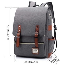HASAGEI Vintage Unisex Casual School Bag Travel Laptop Backpack Rucksack Daypack Tablet Bags (Grey)
