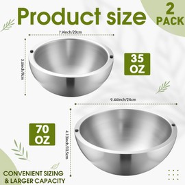 Honeydak 2 Pack 35 oz, 70 oz Dip Chiller Bowl Stainless Steel Double Walled Insulated Ice Serving Bowl for Parties Salsa, Guacamole, Condiments, Sauces, Salad & Food Hot or Cold