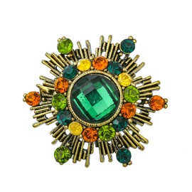 IMINI Vintage Green Crystal Flowers Brooch for Women and Girls Colourful Cubic Zirconia Snowflake Lapel Pins Badge Corsage Retro Dress Accessories Jewellery Gifts, Metal, Cubic Zirconia