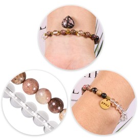 Nupuyai Heart Charm Rhodonite Crystal Beads Bracelet for Women, Healing Stone Stretch Letter Love Charm Bracelet