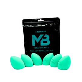 Merlys Beauty Makeup Blender Sponges, Super Soft Latex-Free, Turquoise, 6 Pack