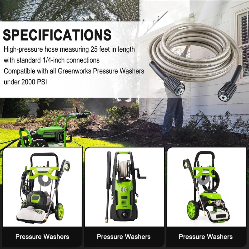 25-Foot Pressure Washer High Pressure Hose with m22 connector, Replacement