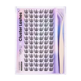 FYB Self-Adhesive Eyelashes Kit, Press On False Eyelashes, Pre-Glued False Eyelashes,Segmented,No Glue,No Makeup Removal,DIY Eyelash Extension Kit for Beginners,with Tweezers (TS02, 84 Pcs)