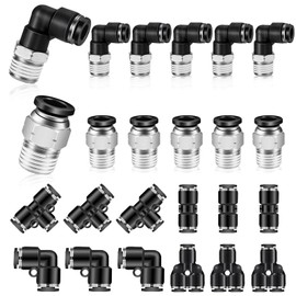 QITUO 1/2 Push to Connect Fittings Kit, 1/2 Inch Tube OD x 1/2 Inch NPT Thread Male Elbow Straight Quick Connect Fittings, 24 Pcs