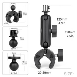 SOONSUN Double Clamp with 2-Pack 1'' Ball Adapter, Umbrella Clamp for Chair, Desk, Tripod, Stroller, Camera Mount for Insta360, GoPro, Osmo Action, DSLR, Compatible with RAM Mount B Size Socket Arm