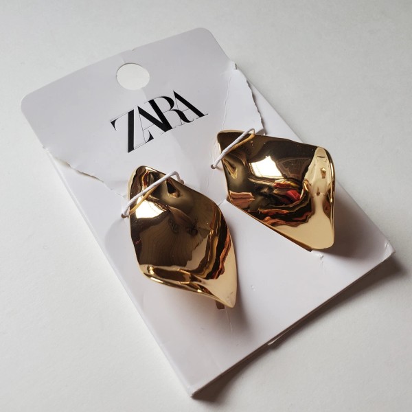 ZARA Earrings Gold Tone Statement Posts Studs Abstract Trending Party