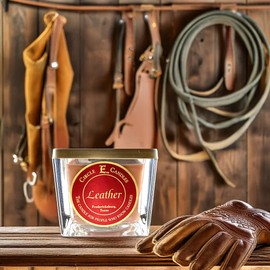 Circle E Candles, Leather Scent, Small Size Jar Candle, 8oz, 1 Wick