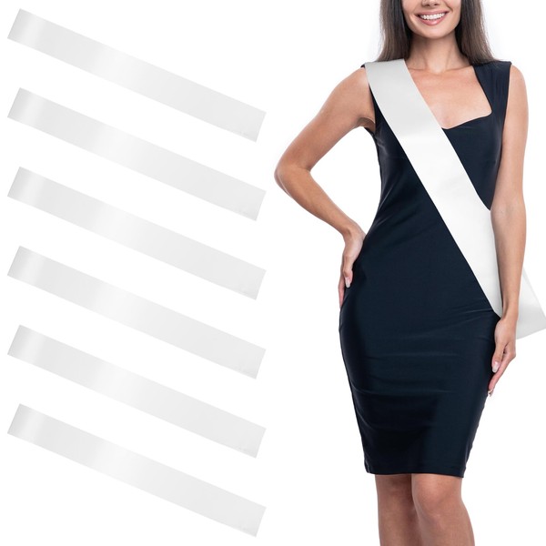 6stk Weiße Schärpe,Satin Leere Schärpe,DIY Plain Satin Sash,160x9.5cm Reinweißer Deko