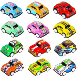 Pack of 12 Mini Pullback Cars for Toy Cars from 2 Years - Metal Stunt Racing Vehicles with Pull Back Press, Push & Go Function, Pocket Fillers for Parties and Gifts for Children from 2-5 Years