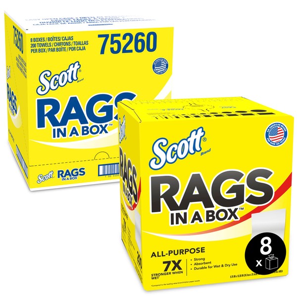 Kimberly-Clark Scott 75260 Rags in a Box, White (200 Towels)