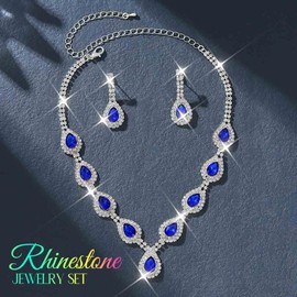 Aukmla Silver Bridal Wedding Jewelry Set Sparkly Crystal Wedding Necklace Earrings Sets Rhinestone Prom Jewelry for Women and Brides, One Size, Rhinestone, No Gemstone