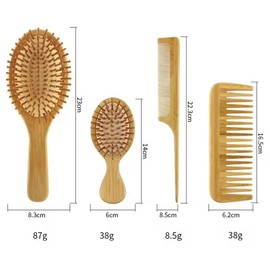 Genérico Cepillos de Bambú para Cabello, Peines de Bambú para Hombres y Mujeres, Juego de 4 Piezas, vegano, biodegradable.