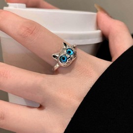 Cute Cat Ring for Teenage Girls Silver Cat Ankle Ring Petite Stacking Ring Animal Finger Ring Personnel Open Ring Adjustable Pet Ring Jewellery for Women Gifts