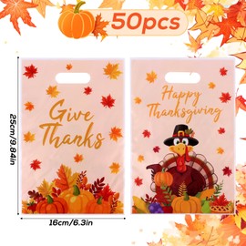 50pcs Thanksgiving Gift Bag, Pumpkin Turkey Candy Bag Fall Maple Leaves Design with Handles for Candy Goodie Gift Happy Thanksgiving Autumn Haverst Party Favor Supplies