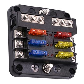 12 Volt Fuse Block, Waterproof 6 Way Fuse Box with 6 Ground Negative Busbar for Automotive[100 Amp Max] [LED Indicator] for Car Golf Cart Boat Marine RV DC 12-24V