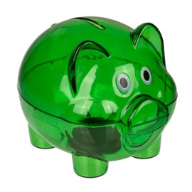 Clear Plastic Piggy Bank Original Money Box Small Size (10 x 8 x 8 cm) for Kids with Lid Lightweight and Durable Money Box (Green)