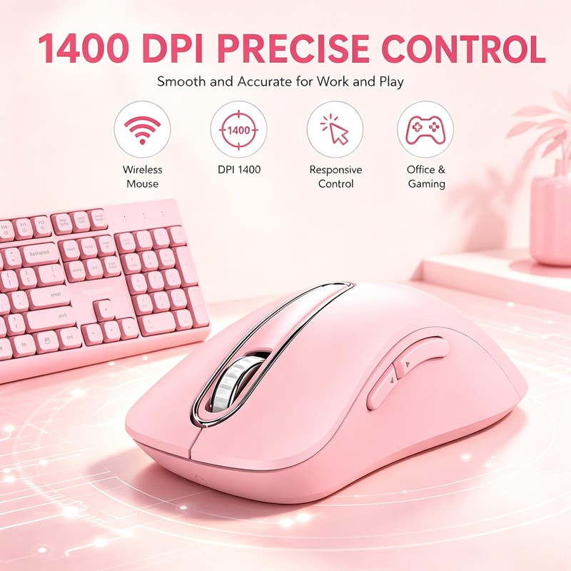 Wireless Keyboard and Mouse Combo, 2.4G Full Size Ergonomic Keyboard