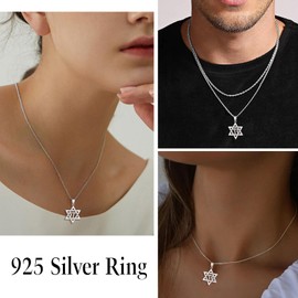 Suplight 925 Sterling Silver Star of David Necklace Hebrew Jewish Life Chai Pendant Necklaces for Women Men