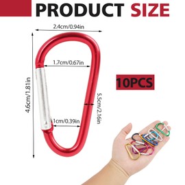 Pack of 10 3 Inch Aluminium Carabiner D-Ring, Carabiner Hook with Spring Snap for Key Chains, Backpack & Camping, Small Carabiner Hook, Large, Mini Carabiner, Black