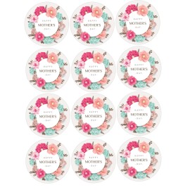 Handmade 12 Mothers Day, edible paper, cupcake cookie toppers CHOOSE SIZE - 2.5"