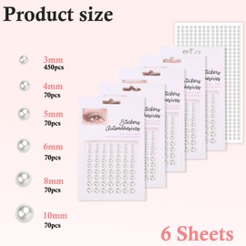 NOOEPC Hair Gems, Hair Jewels Self Adhesive Pearl Stickers, Hair Pearls Stick On, Grad Cap Decorations Pearl Stickers for Hair, Face, Makeup, Eye, Nail, Crafts, Assorted Sizes